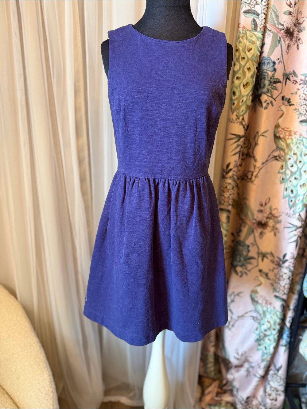 J.Crew Sleeveless Fit & Flare Dress Size S Navy Purple Cotton Stretch